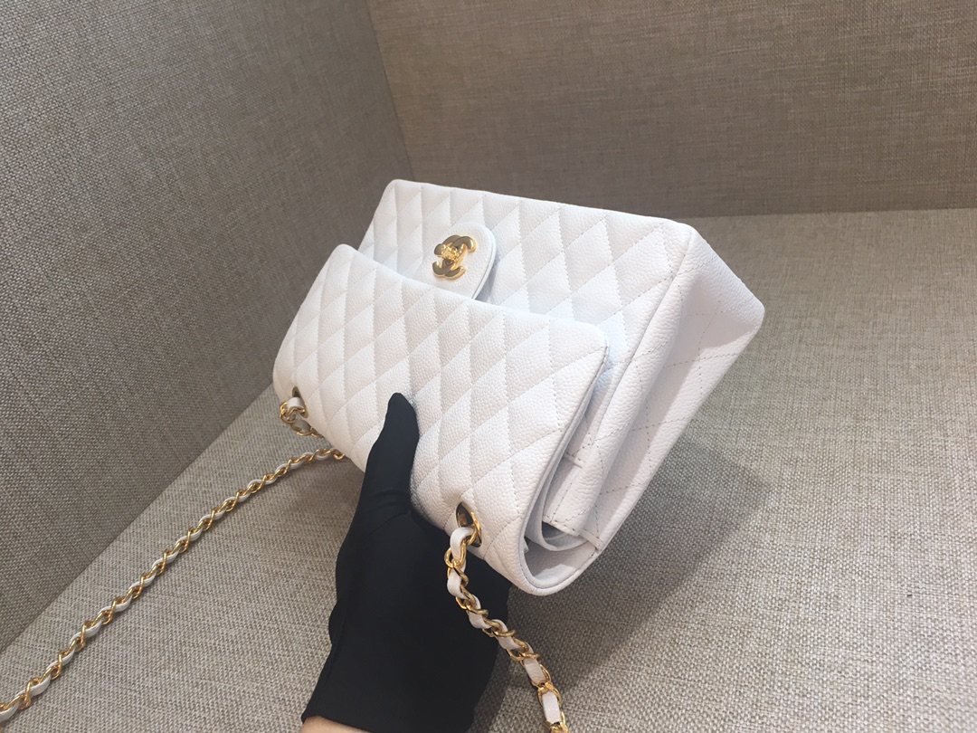 Medium Classic Flap Caviar Bag A01112 White/Gold